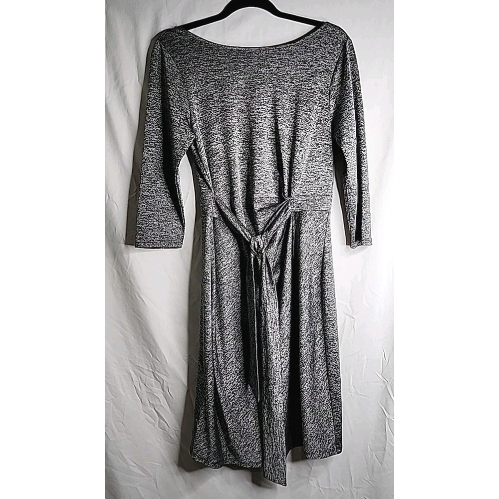 Ann Taylor Dress Womens Medium Gray Black Heathered Sheath 3/4 Sleeve Tie Front